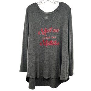 Lane Bryant Women's Mistletoe Hi Low Top V-Neck Gray/Red Size 22/24